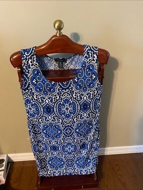 R&M Richards Blue & White Paisley Sleeveless Dress